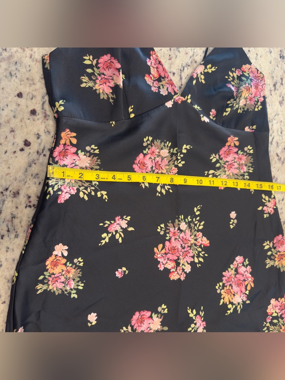 Black Floral Slip Dress with Pink Bouquet Print - Picture 6 of 7